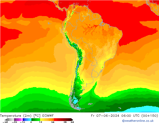 Temperature (2m) ECMWF Fr 07.06.2024 06 UTC