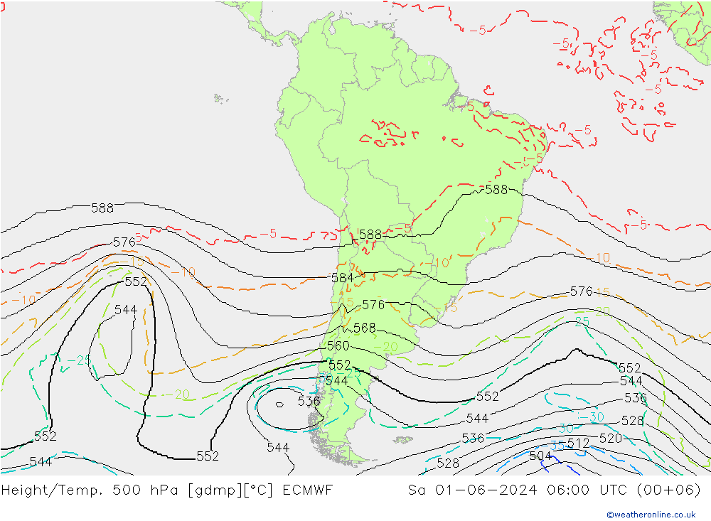 Height/Temp. 500 hPa ECMWF Sa 01.06.2024 06 UTC