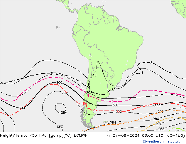 Height/Temp. 700 hPa ECMWF ven 07.06.2024 06 UTC