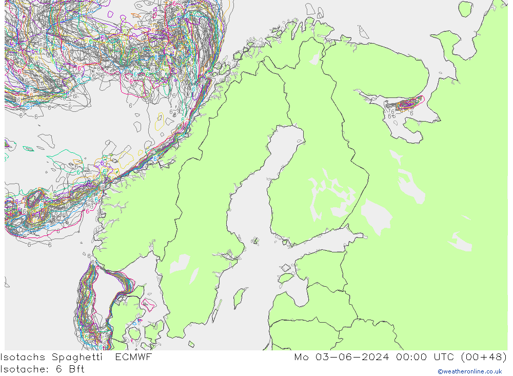 Isotachen Spaghetti ECMWF ma 03.06.2024 00 UTC