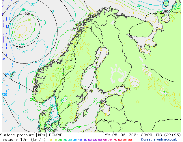 Isotachs (kph) ECMWF ср 05.06.2024 00 UTC