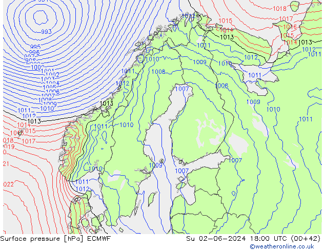 pression de l'air ECMWF dim 02.06.2024 18 UTC