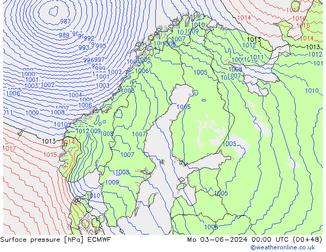 Presión superficial ECMWF lun 03.06.2024 00 UTC