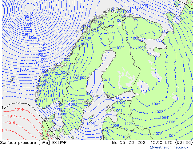 Presión superficial ECMWF lun 03.06.2024 18 UTC