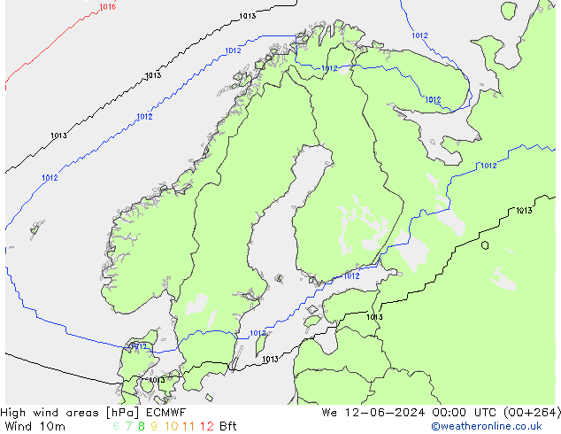 High wind areas ECMWF mié 12.06.2024 00 UTC