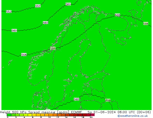 Height 500 гПа Spread ECMWF сб 01.06.2024 06 UTC