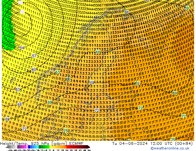 Height/Temp. 925 hPa ECMWF Di 04.06.2024 12 UTC