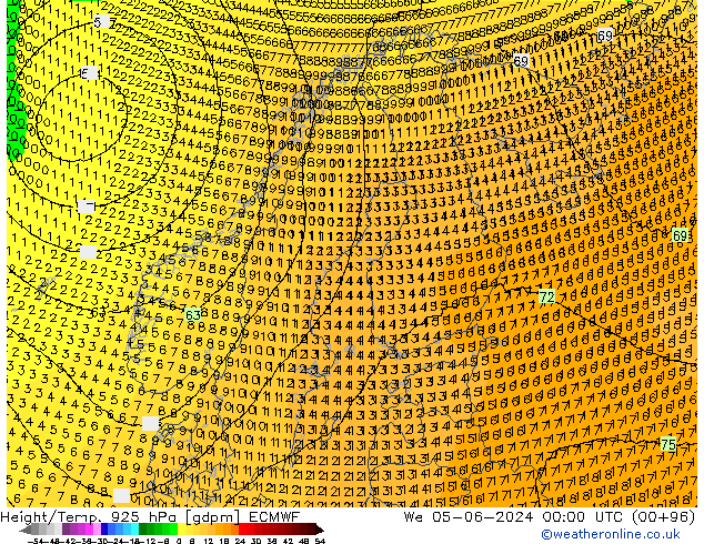 Geop./Temp. 925 hPa ECMWF mié 05.06.2024 00 UTC