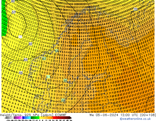 Géop./Temp. 925 hPa ECMWF mer 05.06.2024 12 UTC