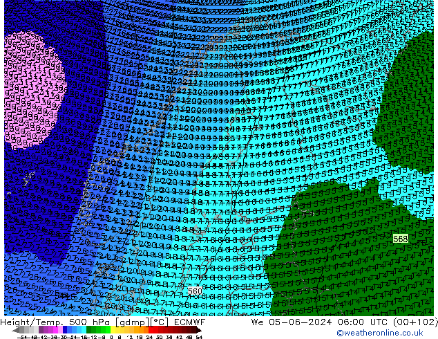 Height/Temp. 500 гПа ECMWF ср 05.06.2024 06 UTC