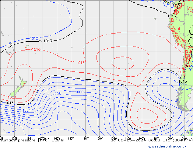 Presión superficial ECMWF sáb 08.06.2024 06 UTC