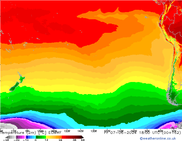 Temperatuurkaart (2m) ECMWF vr 07.06.2024 18 UTC