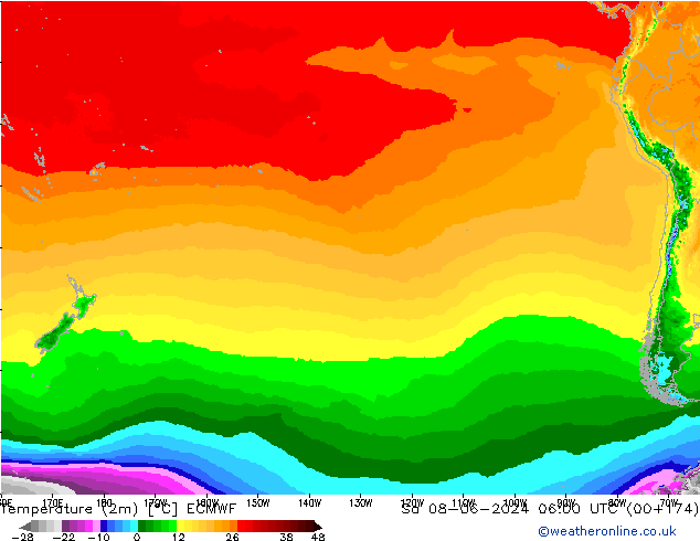 карта температуры ECMWF сб 08.06.2024 06 UTC