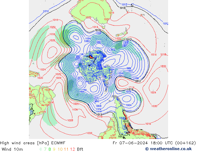 High wind areas ECMWF пт 07.06.2024 18 UTC