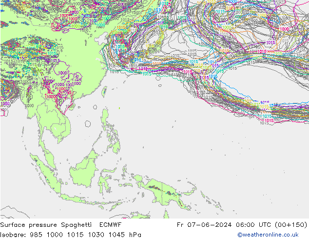 Bodendruck Spaghetti ECMWF Fr 07.06.2024 06 UTC