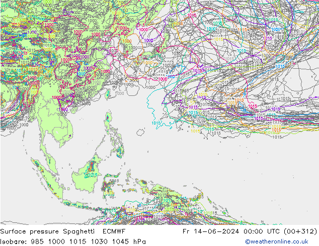 Surface pressure Spaghetti ECMWF Fr 14.06.2024 00 UTC