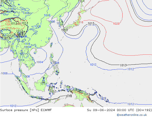 Atmosférický tlak ECMWF Ne 09.06.2024 00 UTC