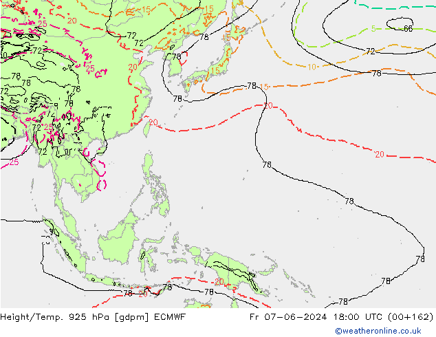 Hoogte/Temp. 925 hPa ECMWF vr 07.06.2024 18 UTC
