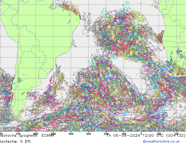 Isotachs Spaghetti ECMWF Th 06.06.2024 12 UTC