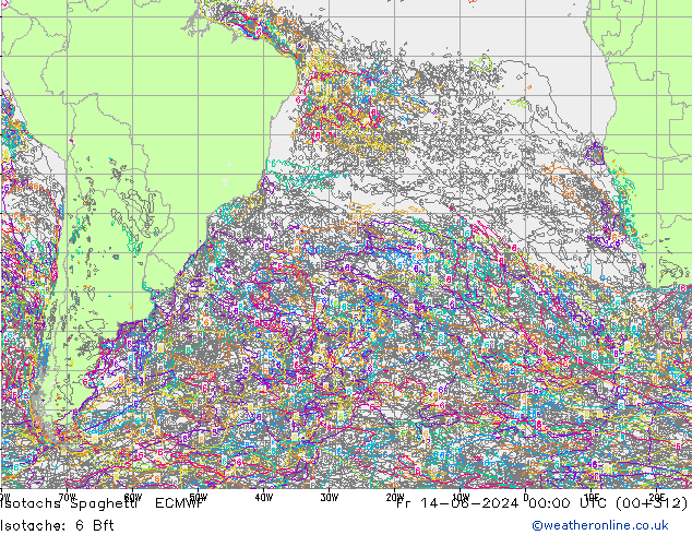 Isotachs Spaghetti ECMWF ven 14.06.2024 00 UTC