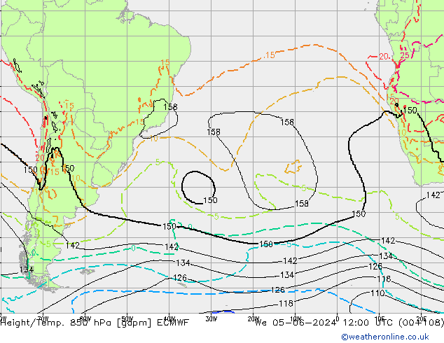 Height/Temp. 850 hPa ECMWF Qua 05.06.2024 12 UTC