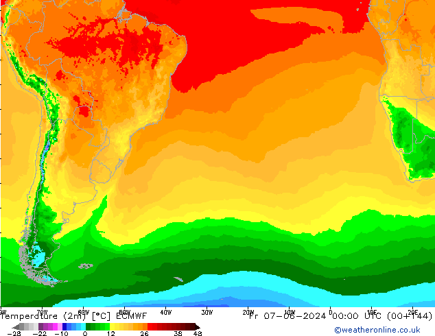 température (2m) ECMWF ven 07.06.2024 00 UTC