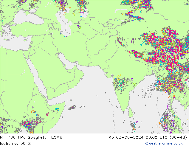 RH 700 hPa Spaghetti ECMWF Seg 03.06.2024 00 UTC