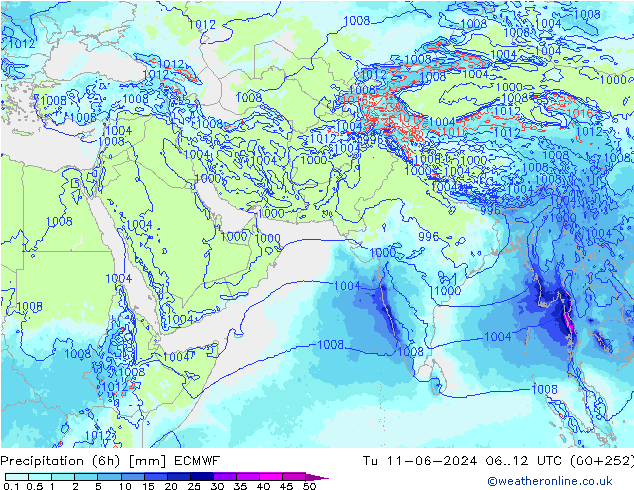 Nied. akkumuliert (6Std) ECMWF Di 11.06.2024 12 UTC