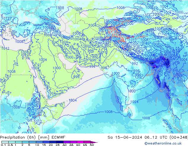 Precipitation (6h) ECMWF So 15.06.2024 12 UTC
