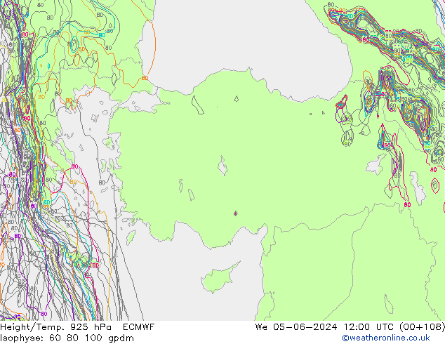 Geop./Temp. 925 hPa ECMWF mié 05.06.2024 12 UTC