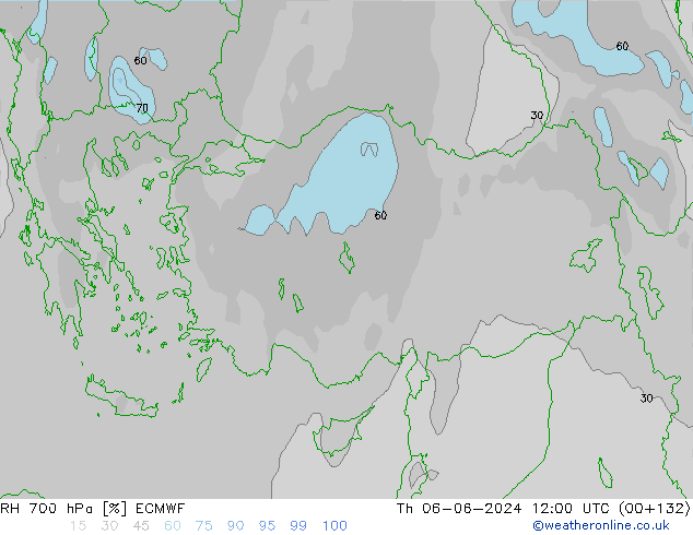 Humedad rel. 700hPa ECMWF jue 06.06.2024 12 UTC