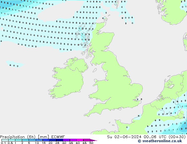 Precipitación (6h) ECMWF dom 02.06.2024 06 UTC