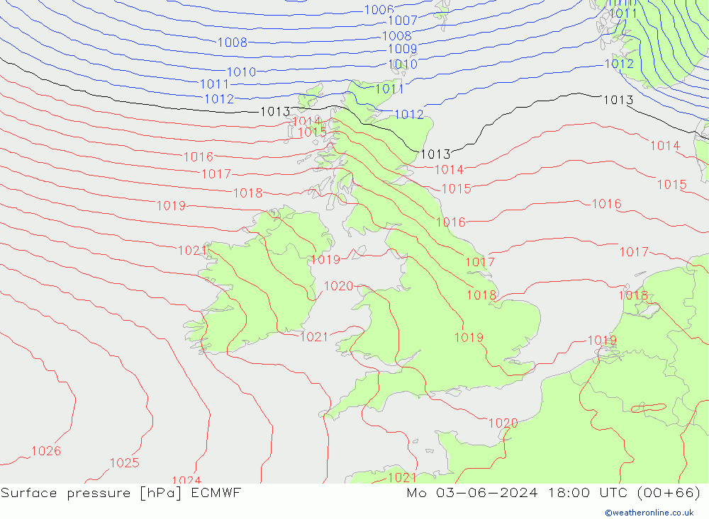 приземное давление ECMWF пн 03.06.2024 18 UTC