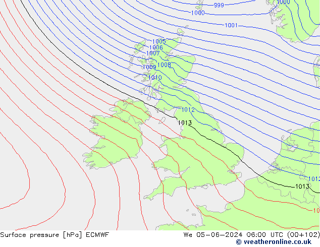 Luchtdruk (Grond) ECMWF wo 05.06.2024 06 UTC