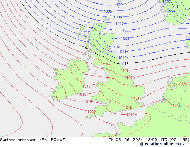 Presión superficial ECMWF jue 06.06.2024 18 UTC