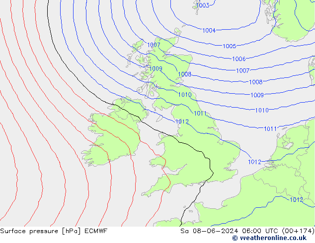 Surface pressure ECMWF Sa 08.06.2024 06 UTC