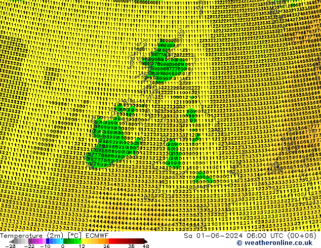 Temperatura (2m) ECMWF sáb 01.06.2024 06 UTC