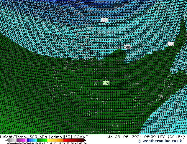 Height/Temp. 500 hPa ECMWF Mo 03.06.2024 06 UTC