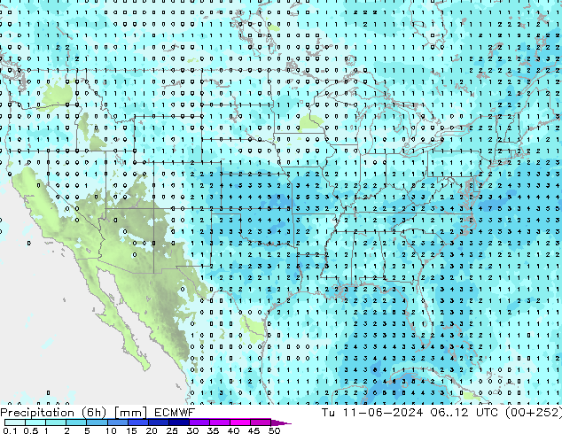 Totale neerslag (6h) ECMWF di 11.06.2024 12 UTC