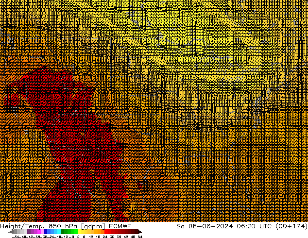 Hoogte/Temp. 850 hPa ECMWF za 08.06.2024 06 UTC