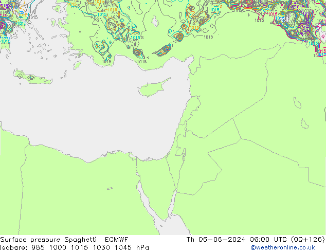 Surface pressure Spaghetti ECMWF Th 06.06.2024 06 UTC