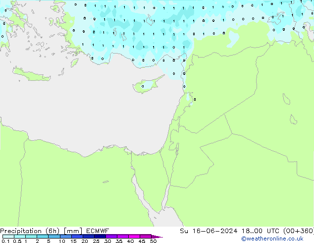 Precipitazione (6h) ECMWF dom 16.06.2024 00 UTC