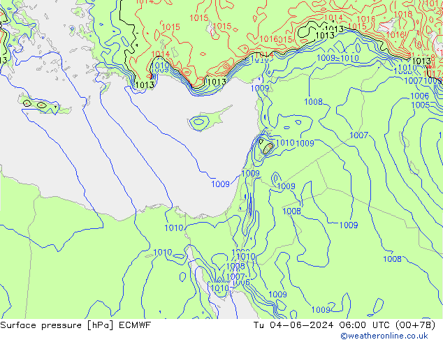 Surface pressure ECMWF Tu 04.06.2024 06 UTC