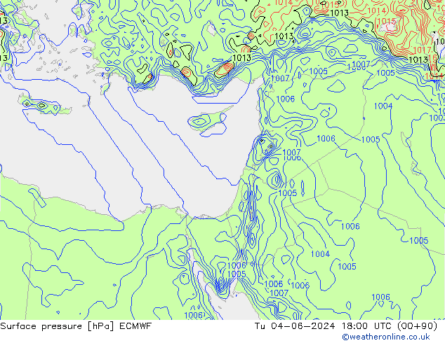 Surface pressure ECMWF Tu 04.06.2024 18 UTC