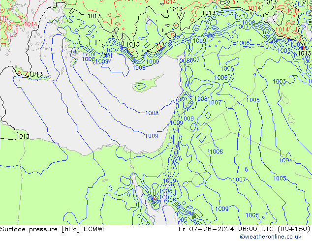 Presión superficial ECMWF vie 07.06.2024 06 UTC