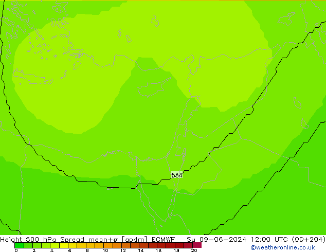 Height 500 hPa Spread ECMWF  09.06.2024 12 UTC