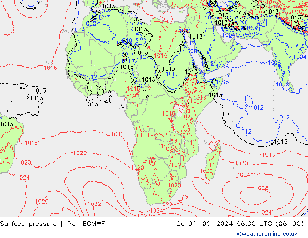 Pressione al suolo ECMWF sab 01.06.2024 06 UTC