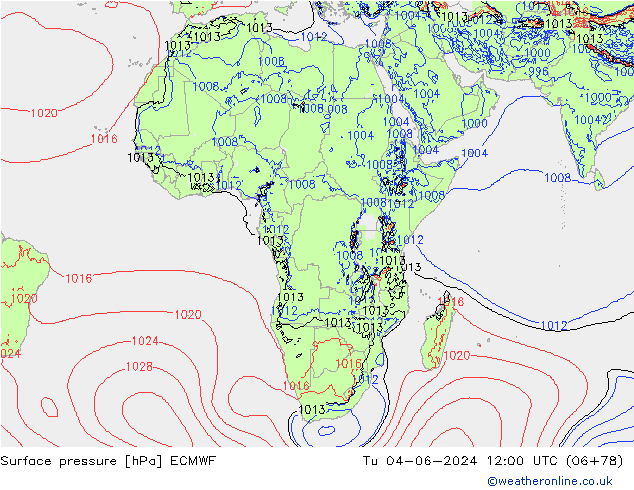 Luchtdruk (Grond) ECMWF di 04.06.2024 12 UTC