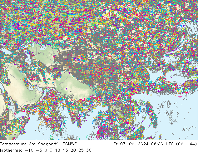 Temperature 2m Spaghetti ECMWF Fr 07.06.2024 06 UTC