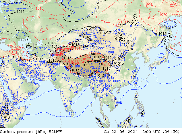 Surface pressure ECMWF Su 02.06.2024 12 UTC